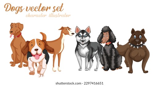 Happy small dog set cute funny vector design eps