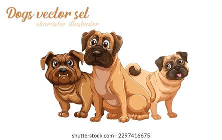 Happy small dog set cute funny vector design eps