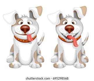 Happy small Dog sitting and smile. Cartoon vector illustration. Isolated on white background.