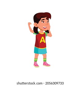 happy small girl shouting and support basketball sport team cartoon vector. happy small girl shouting and support basketball sport team character. isolated flat cartoon illustration