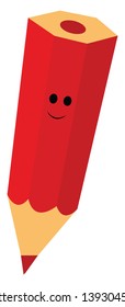 A happy small red pencil vector color drawing or illustration