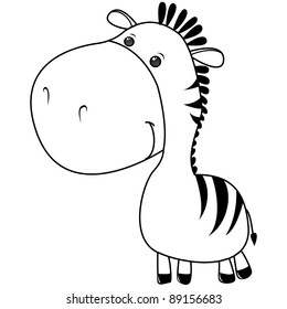 happy small zebra cartoon, line art, coloring