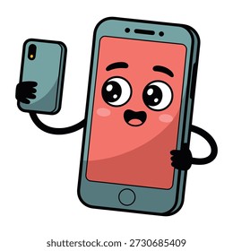 Smartphone feliz tomando un dibujo animado de la tecnología del selfie