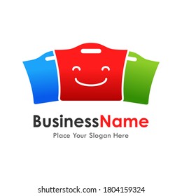 Happy smile bag vector logo template. Suitable for business, web, marketing and art