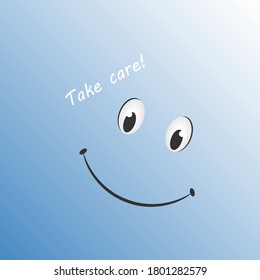 Happy smile cartoon, emoticon with a wish on a gradient background.