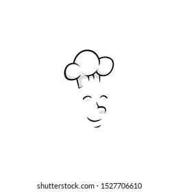 happy smile chef face logo silhouette icon white and black color cartoon line style for recipe, chef, or restaurant logo