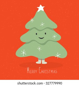 Happy and smile Christmas Tree Character. Vector cartoon illustration