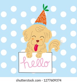 Happy smile dog cartoon hello party card vector animal card design
