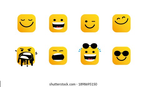 Happy smile emotions set. Face icons. Happy, Sad, angry, mad emoticon. Vector Isolated flat illustration.