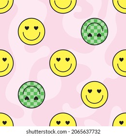 Happy Smile Face Fun Funky 90s Y2K Case Stationary Fashion Textile Seamless Pattern