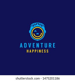 Happy or smile face human or people with motorcycle helmet idea logo design vector icon illustration inspiration