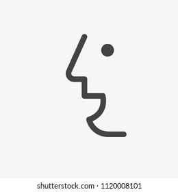 Happy smile face vector icon. People profile Head. Line, outline flat sign shape isolated on white background, business graphic illustration. Solution, idea, fun funny emotion positive concept