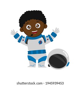 HAPPY SMILE GREETING EXPRESSION astronaut KID BLACK BOY NOT USE HELMET VECTOR digital design graphic 2d HD illustration