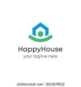 Happy Smile House Vector Abstract Illustration Logo Icon Design Template Element