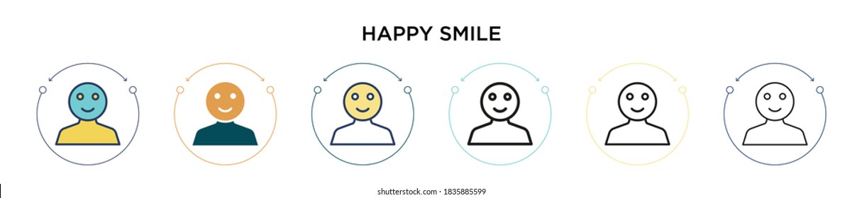 Happy smile icon in filled, thin line, outline and stroke style. Vector illustration of two colored and black happy smile vector icons designs can be used for mobile, ui, web