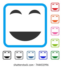 Happy Smile icon. Flat gray iconic symbol in a blue rounded frame. Black, gray, green, blue, red, orange color variants of Happy Smile vector. Designed for web and application UI.
