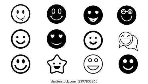 happy smile icons in trendy flat style on white background. Happy face, smiley face icons