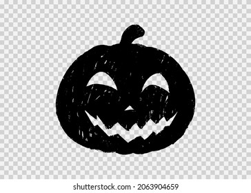 Happy smile pumpkin hand draw  brush paint style isolated on png or transparent texture,Halloween party background ,element template for poster,brochures, online advertising,vector illustration 