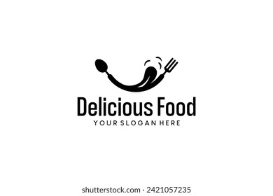 Happy smile restaurant logo with delicious concept symbol