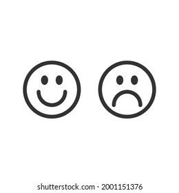 Happy smile and sad unhappy face icon. Vector illustration image. Isolated on white background.