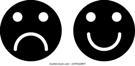 Happy Smile And Sad Unhappy Face Icon. Positive And Negative Feeling Symbol..eps
