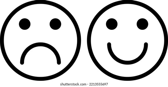 Happy Smile And Sad Unhappy Face Icon. Positive And Negative Feeling Symbol..eps
