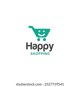 Feliz sorriso carrinho de compras ícone modelo. Vetor. design simples ilustração