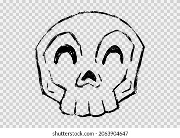 Happy smile skull hand drawn brush stroke style isolated on png or transparent background,Halloween party banner, blank space for text,element template for poster,brochures,vector illustration 