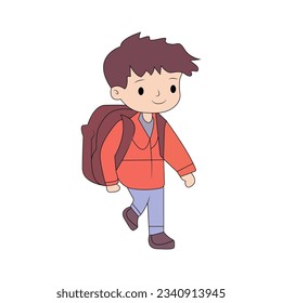 happy smile student boy walk go to school carrying backpack vector doodle kids illustration.