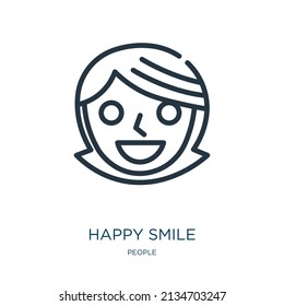 happy smile thin line icon. happy, emoticon linear icons from people concept isolated outline sign. Vector illustration symbol element for web design and apps.