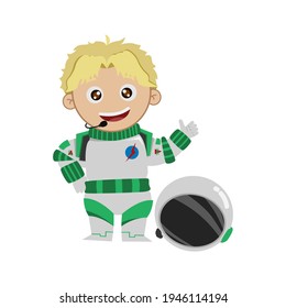 HAPPY SMILE THUMBS UP EXPRESSION astronaut KID WHITE BOY NOT USE HELMET VECTOR digital design graphic 2d HD illustration
