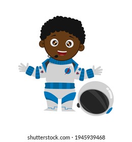 HAPPY SMILE WELCOME EXPRESSION astronaut KID BLACK BOY NOT USE HELMET VECTOR digital design graphic 2d HD illustration