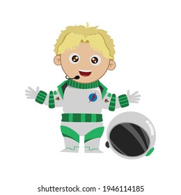 HAPPY SMILE WELCOME EXPRESSION astronaut KID WHITE BOY NOT USE HELMET VECTOR digital design graphic 2d HD illustration