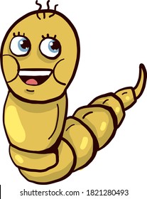 Happy Smile Worm, Illustration, Vector On White Background