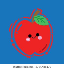 feliz sonriente lindo sonriente Apple Emoji Doodle ilustración feliz de la fruta Carácter de la cara para el icono de la etiqueta engomada y el diseño juguetón de la comida