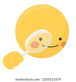 Feliz rostro de emoji sonriente con una lupa en la mano, sobre el ojo y una gran sonrisa.
Emoticono de explorador y detective, observante, detallado e inteligente, buscando pistas y huellas. Vector, Clipart