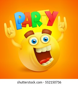 Happy Smiley Emoticon Yellow Face. Party Concept icon. Vector illustration