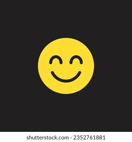 Happy smiley face emoticon yellow color vector icon isolated on black background