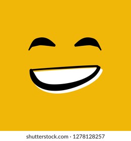 Happy smiley face hand drawn vector illustration on yellow background