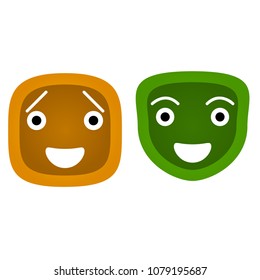 Happy smiley face icons, flat style on white background
