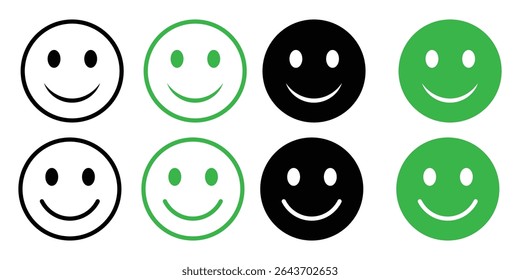 Happy Smiley Face Icons Set Green Black White Feedback Survey Design