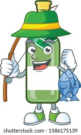 Happy smiley funny Fishing champagne green bottle design