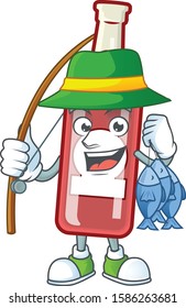 Happy smiley funny Fishing champagne red bottle design