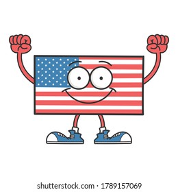 Happy smiling american flag cartoon character isolated on white