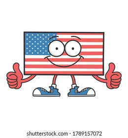 Happy smiling american flag cartoon character isolated on white
