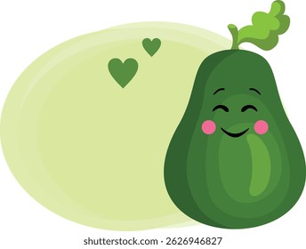 Happy Smiling Avocado with Floating Green Hearts
