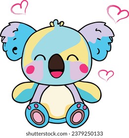 Happy smiling baby koala bear with love hearts. Kawaii cartoon