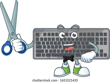 Happy smiling barber black keyboard mascot design style