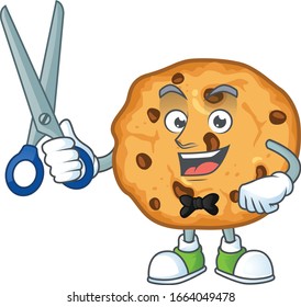 Happy smiling barber chocolate chips cookies mascot design style