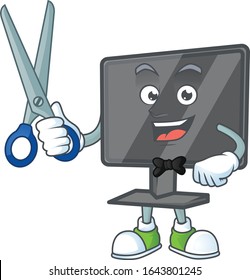 Happy smiling barber computer screen mascot design style